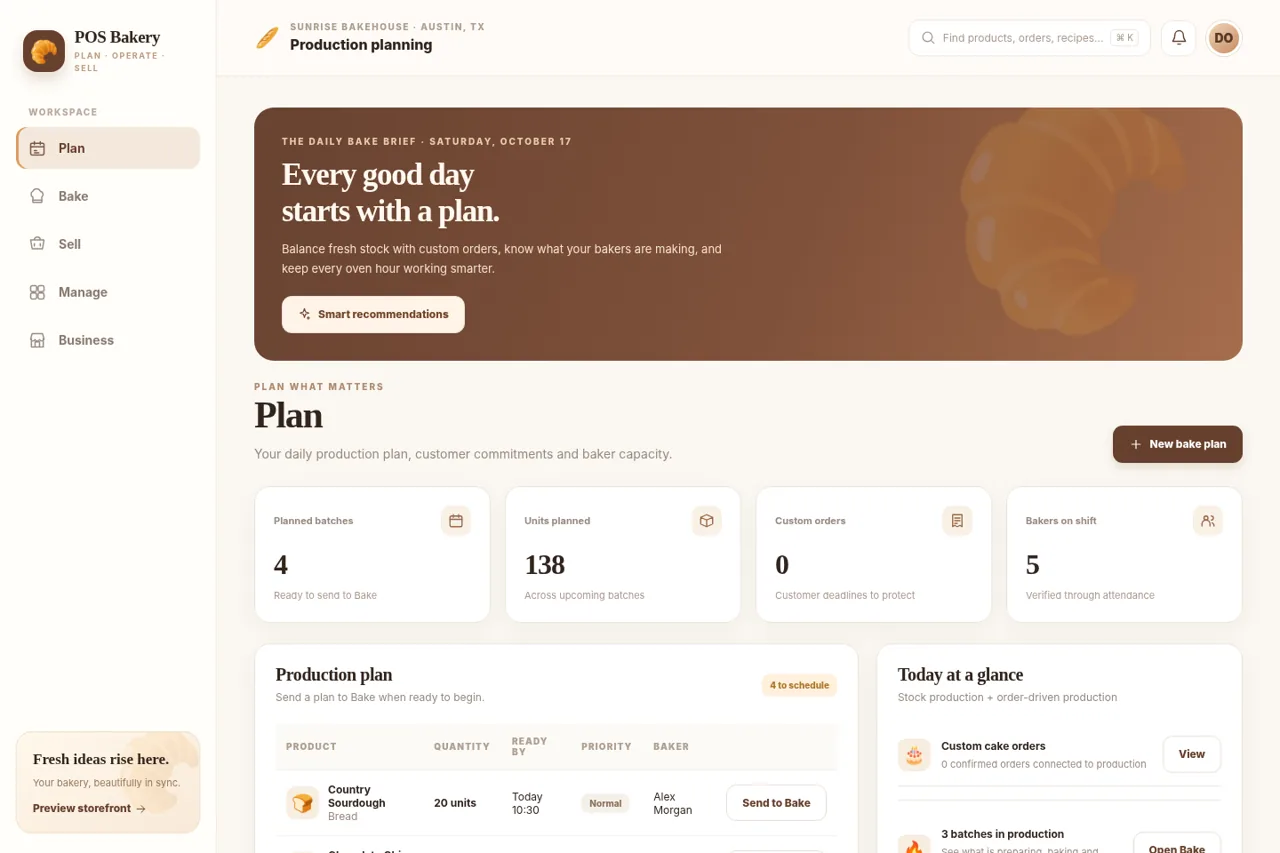 POS Bakery development prototype screen: Plan
